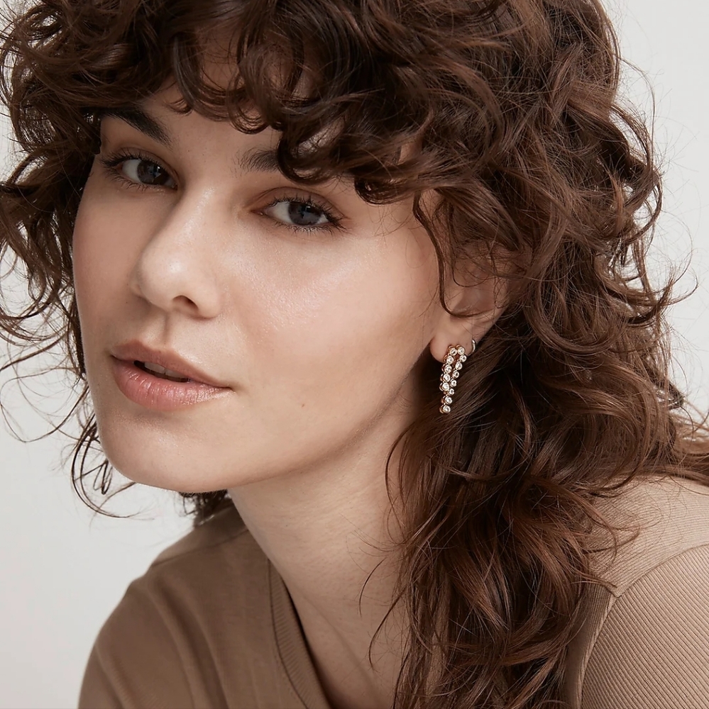 🚫SOLD🚫Madewell Tennis Collection Bezel Set Crystal Waterfall Earrings - Picture 2 of 5